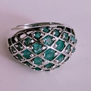 Vintage designer Sterling Silver Emerald Lattice Dome Statement  Ring Size 8